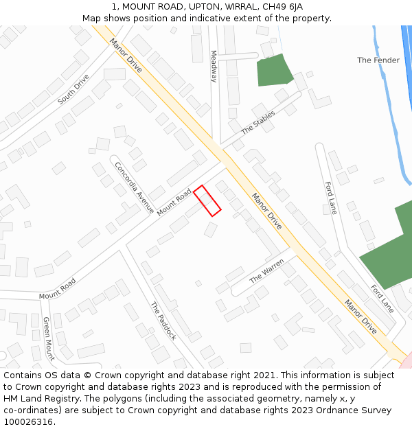1, MOUNT ROAD, UPTON, WIRRAL, CH49 6JA: Location map and indicative extent of plot