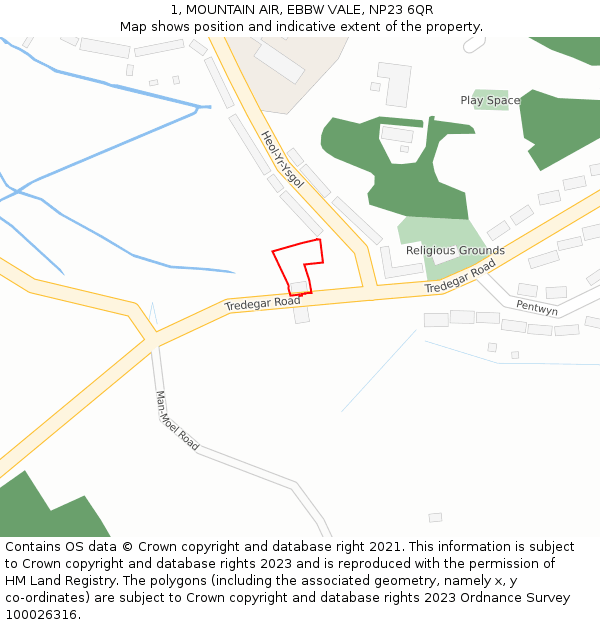 1, MOUNTAIN AIR, EBBW VALE, NP23 6QR: Location map and indicative extent of plot