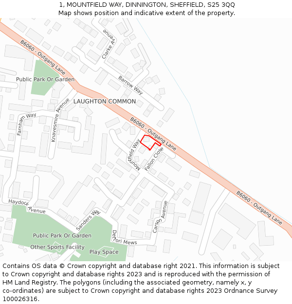 1, MOUNTFIELD WAY, DINNINGTON, SHEFFIELD, S25 3QQ: Location map and indicative extent of plot