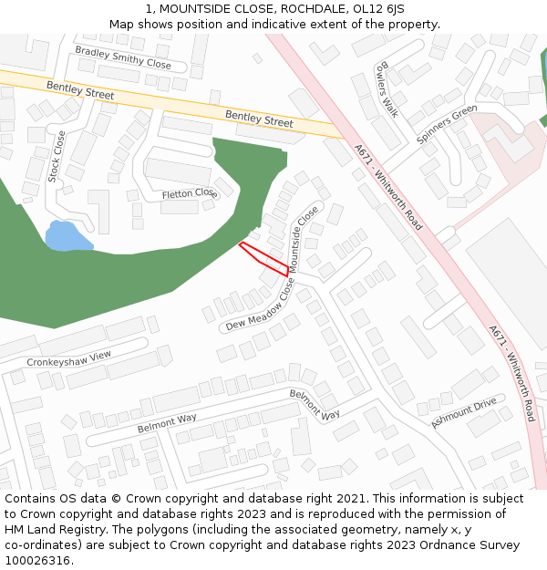 1, MOUNTSIDE CLOSE, ROCHDALE, OL12 6JS: Location map and indicative extent of plot