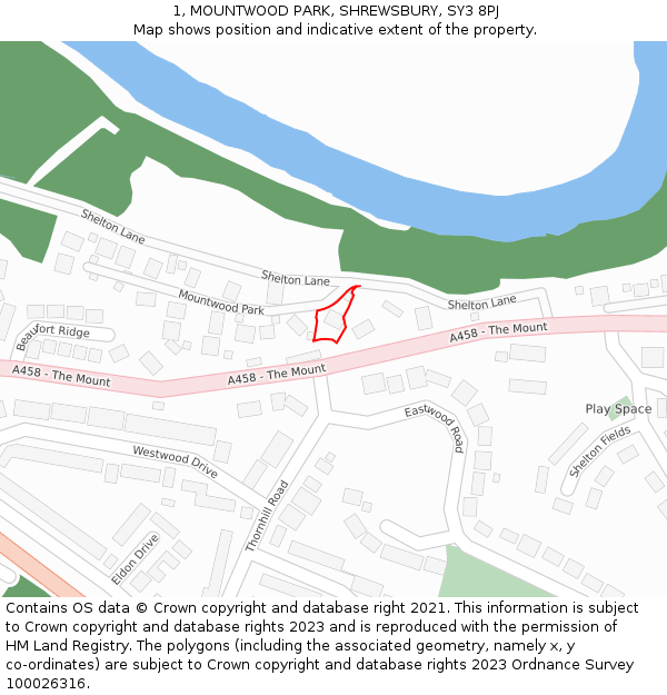 1, MOUNTWOOD PARK, SHREWSBURY, SY3 8PJ: Location map and indicative extent of plot