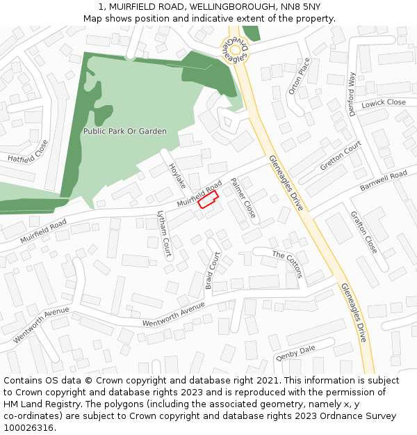 1, MUIRFIELD ROAD, WELLINGBOROUGH, NN8 5NY: Location map and indicative extent of plot
