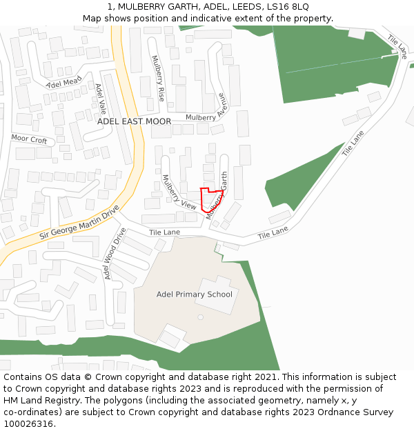 1, MULBERRY GARTH, ADEL, LEEDS, LS16 8LQ: Location map and indicative extent of plot