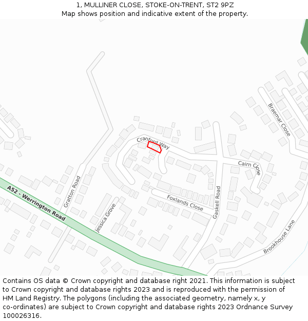 1, MULLINER CLOSE, STOKE-ON-TRENT, ST2 9PZ: Location map and indicative extent of plot