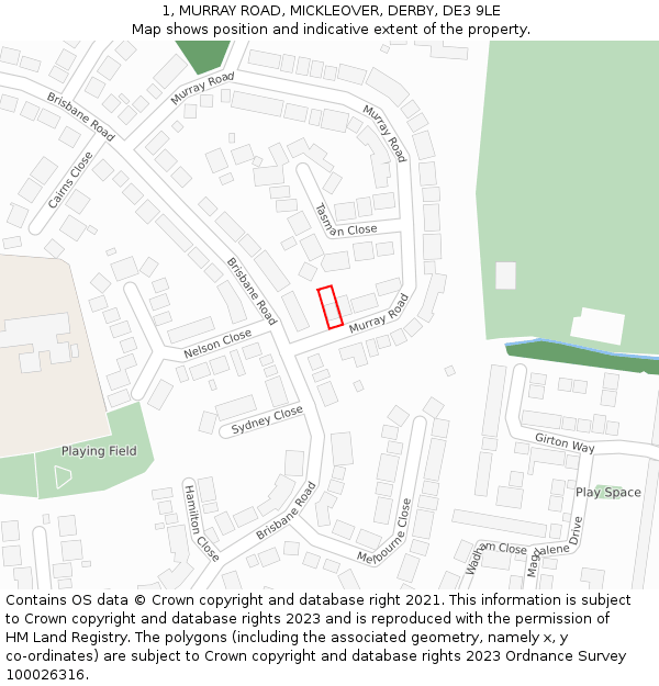 1, MURRAY ROAD, MICKLEOVER, DERBY, DE3 9LE: Location map and indicative extent of plot