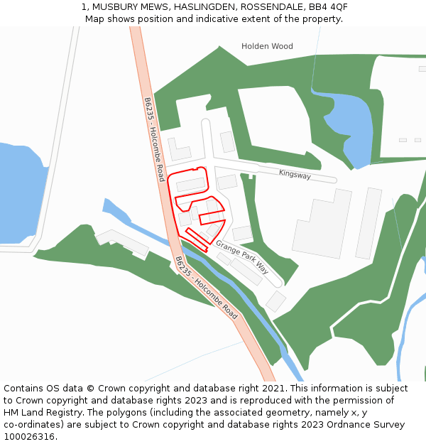 1, MUSBURY MEWS, HASLINGDEN, ROSSENDALE, BB4 4QF: Location map and indicative extent of plot
