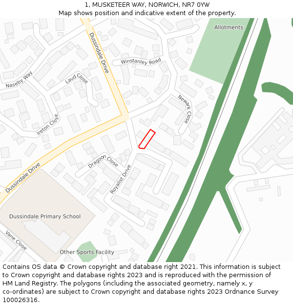 1, MUSKETEER WAY, NORWICH, NR7 0YW: Location map and indicative extent of plot
