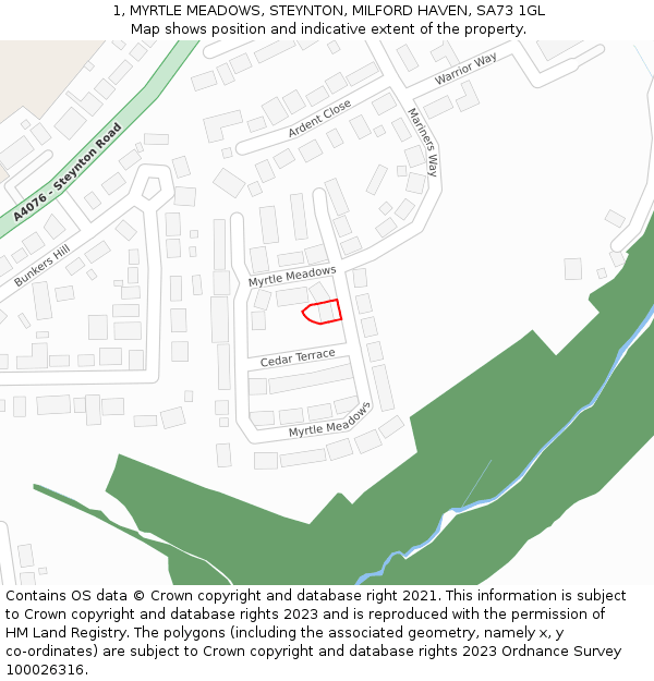1, MYRTLE MEADOWS, STEYNTON, MILFORD HAVEN, SA73 1GL: Location map and indicative extent of plot