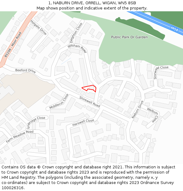 1, NABURN DRIVE, ORRELL, WIGAN, WN5 8SB: Location map and indicative extent of plot