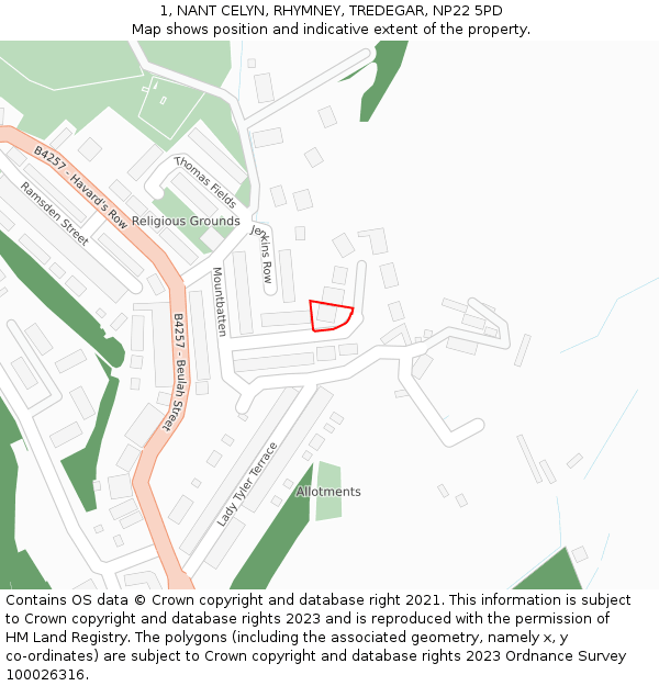 1, NANT CELYN, RHYMNEY, TREDEGAR, NP22 5PD: Location map and indicative extent of plot