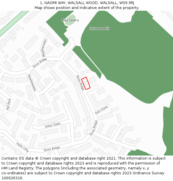 1, NAOMI WAY, WALSALL WOOD, WALSALL, WS9 9RJ: Location map and indicative extent of plot