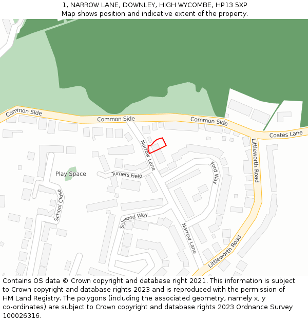 1, NARROW LANE, DOWNLEY, HIGH WYCOMBE, HP13 5XP: Location map and indicative extent of plot