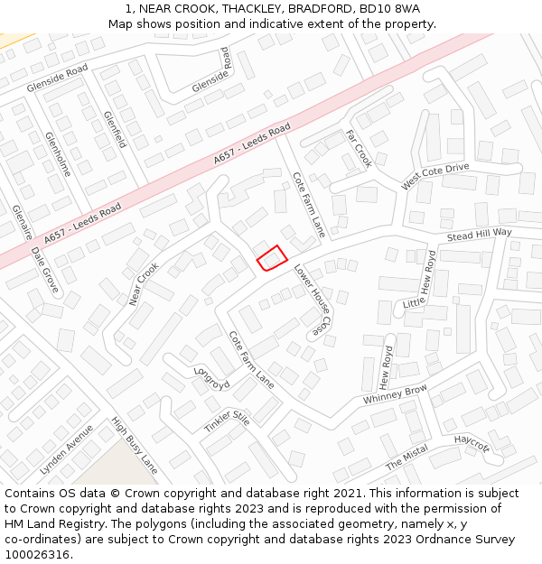 1, NEAR CROOK, THACKLEY, BRADFORD, BD10 8WA: Location map and indicative extent of plot
