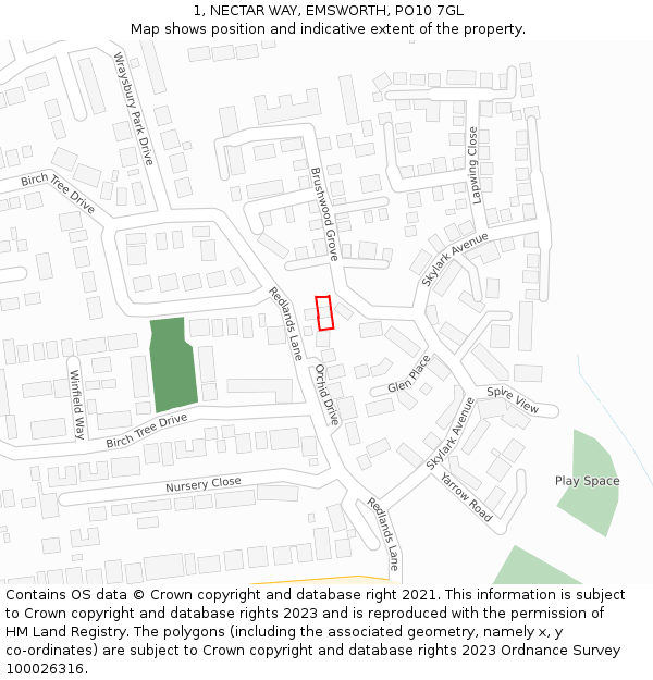 1, NECTAR WAY, EMSWORTH, PO10 7GL: Location map and indicative extent of plot