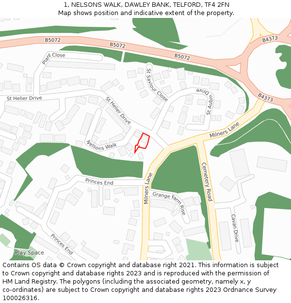 1, NELSONS WALK, DAWLEY BANK, TELFORD, TF4 2FN: Location map and indicative extent of plot