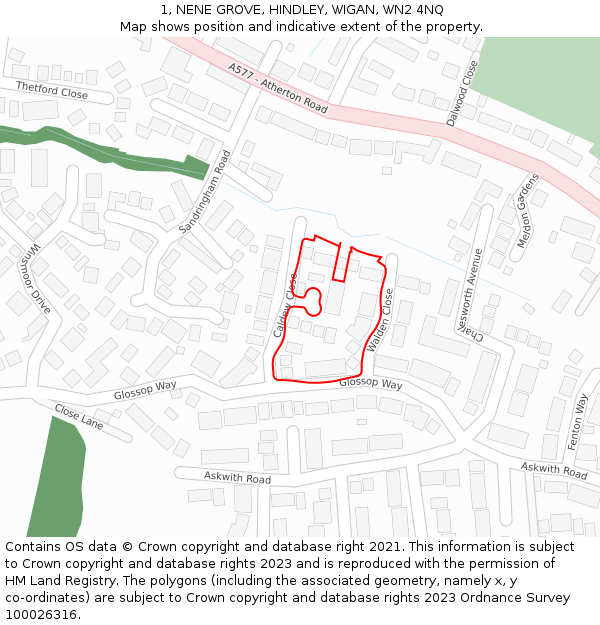 1, NENE GROVE, HINDLEY, WIGAN, WN2 4NQ: Location map and indicative extent of plot