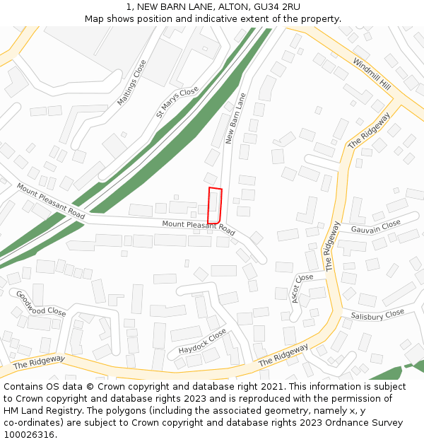 1, NEW BARN LANE, ALTON, GU34 2RU: Location map and indicative extent of plot