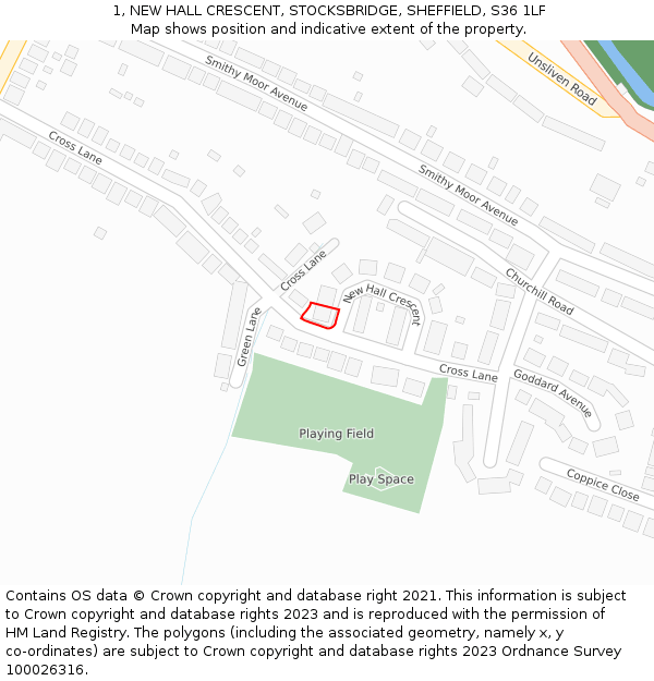 1, NEW HALL CRESCENT, STOCKSBRIDGE, SHEFFIELD, S36 1LF: Location map and indicative extent of plot