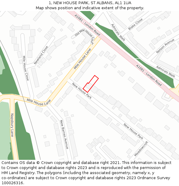 1, NEW HOUSE PARK, ST ALBANS, AL1 1UA: Location map and indicative extent of plot