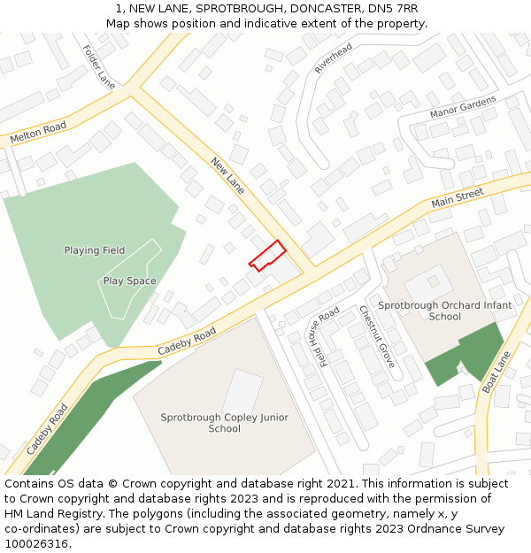 1, NEW LANE, SPROTBROUGH, DONCASTER, DN5 7RR: Location map and indicative extent of plot