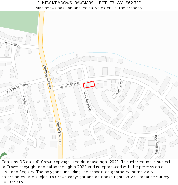 1, NEW MEADOWS, RAWMARSH, ROTHERHAM, S62 7FD: Location map and indicative extent of plot