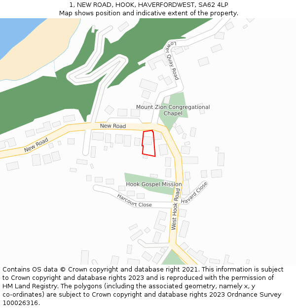 1, NEW ROAD, HOOK, HAVERFORDWEST, SA62 4LP: Location map and indicative extent of plot