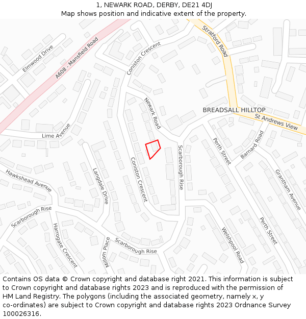 1, NEWARK ROAD, DERBY, DE21 4DJ: Location map and indicative extent of plot
