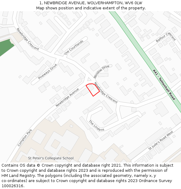 1, NEWBRIDGE AVENUE, WOLVERHAMPTON, WV6 0LW: Location map and indicative extent of plot