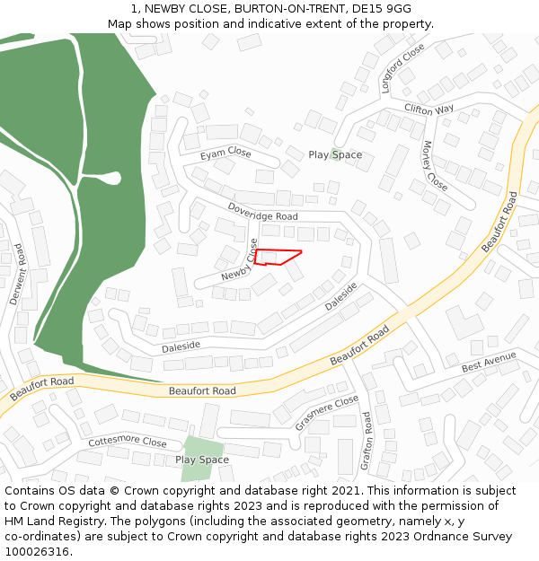 1, NEWBY CLOSE, BURTON-ON-TRENT, DE15 9GG: Location map and indicative extent of plot