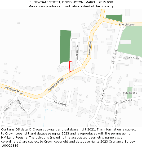 1, NEWGATE STREET, DODDINGTON, MARCH, PE15 0SR: Location map and indicative extent of plot