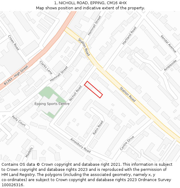 1, NICHOLL ROAD, EPPING, CM16 4HX: Location map and indicative extent of plot