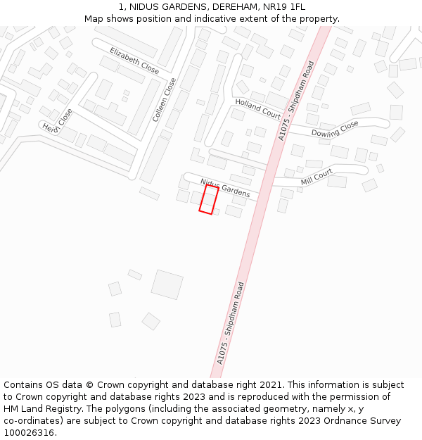 1, NIDUS GARDENS, DEREHAM, NR19 1FL: Location map and indicative extent of plot