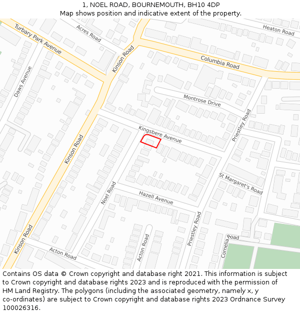 1, NOEL ROAD, BOURNEMOUTH, BH10 4DP: Location map and indicative extent of plot