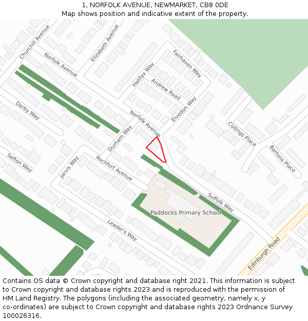 1, NORFOLK AVENUE, NEWMARKET, CB8 0DE: Location map and indicative extent of plot