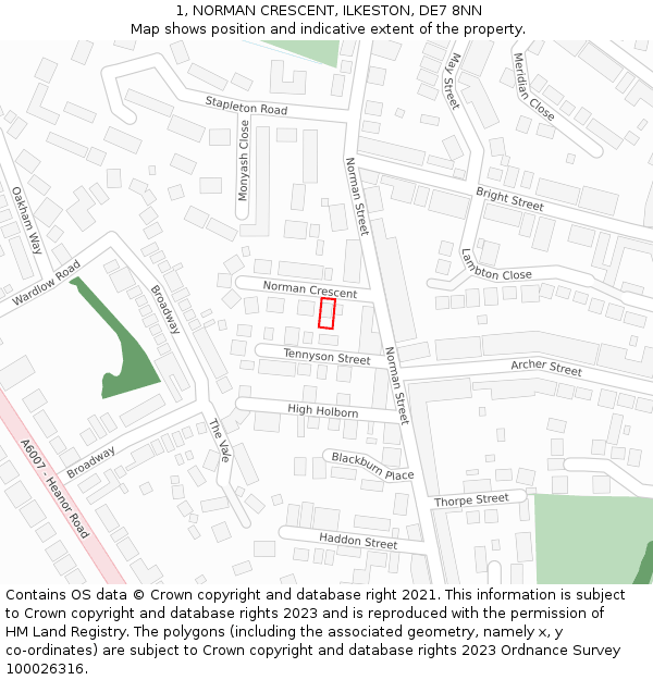 1, NORMAN CRESCENT, ILKESTON, DE7 8NN: Location map and indicative extent of plot