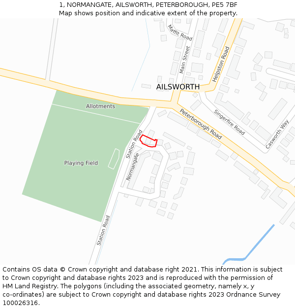 1, NORMANGATE, AILSWORTH, PETERBOROUGH, PE5 7BF: Location map and indicative extent of plot