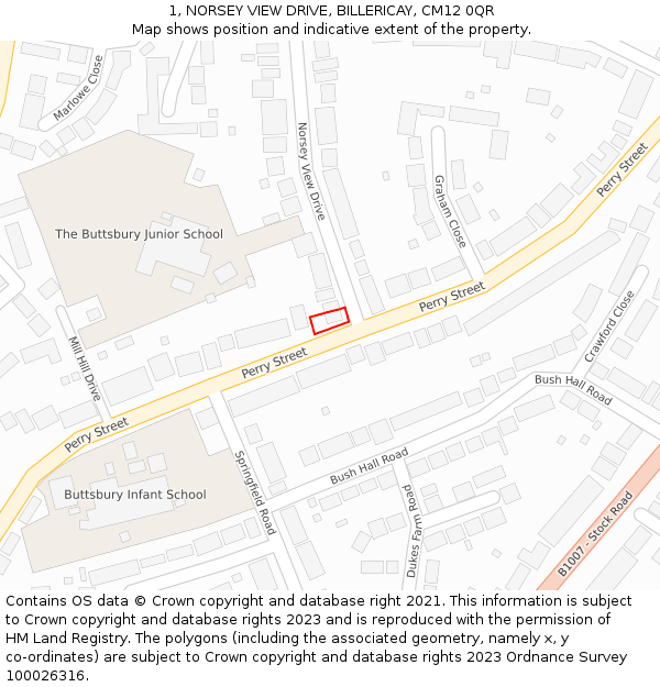 1, NORSEY VIEW DRIVE, BILLERICAY, CM12 0QR: Location map and indicative extent of plot