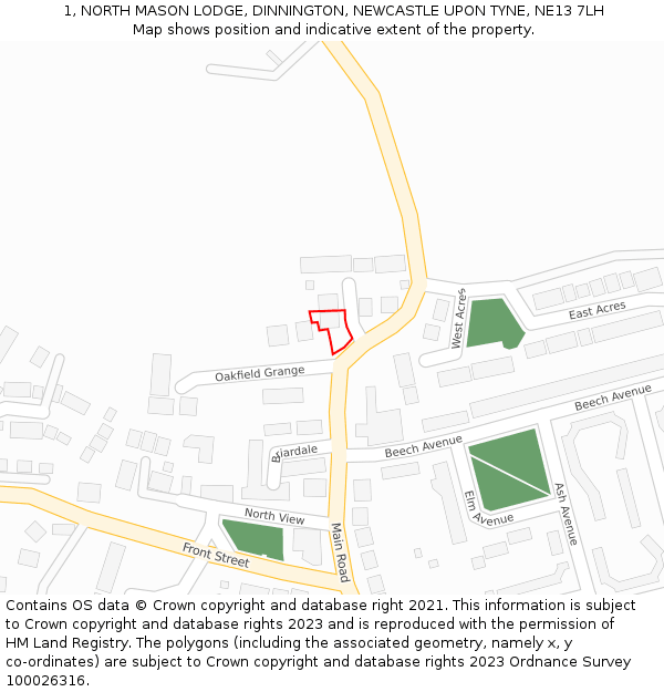 1, NORTH MASON LODGE, DINNINGTON, NEWCASTLE UPON TYNE, NE13 7LH: Location map and indicative extent of plot