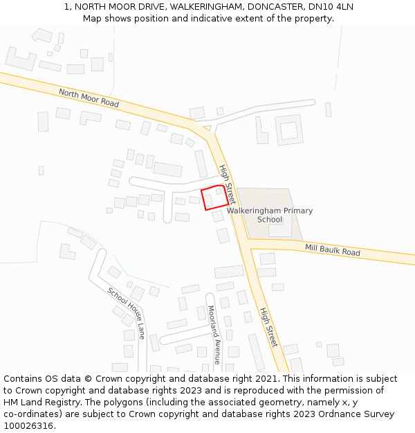 1, NORTH MOOR DRIVE, WALKERINGHAM, DONCASTER, DN10 4LN: Location map and indicative extent of plot