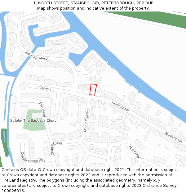 1, NORTH STREET, STANGROUND, PETERBOROUGH, PE2 8HR: Location map and indicative extent of plot