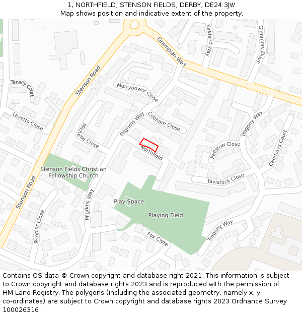 1, NORTHFIELD, STENSON FIELDS, DERBY, DE24 3JW: Location map and indicative extent of plot