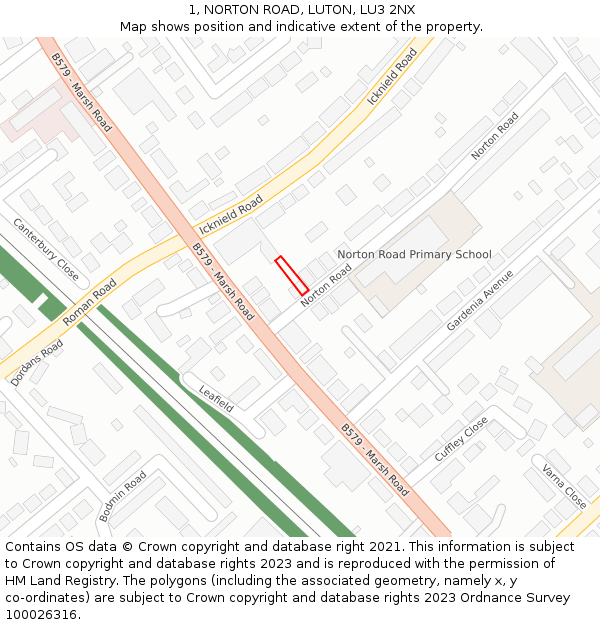 1, NORTON ROAD, LUTON, LU3 2NX: Location map and indicative extent of plot