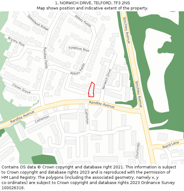 1, NORWICH DRIVE, TELFORD, TF3 2NS: Location map and indicative extent of plot