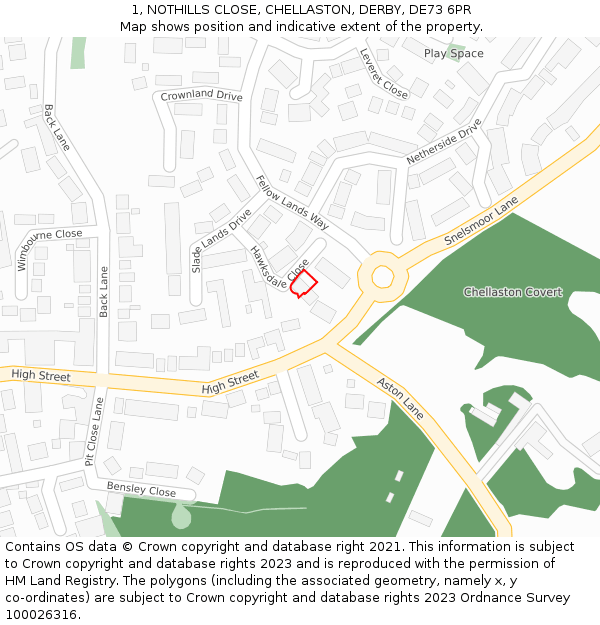 1, NOTHILLS CLOSE, CHELLASTON, DERBY, DE73 6PR: Location map and indicative extent of plot