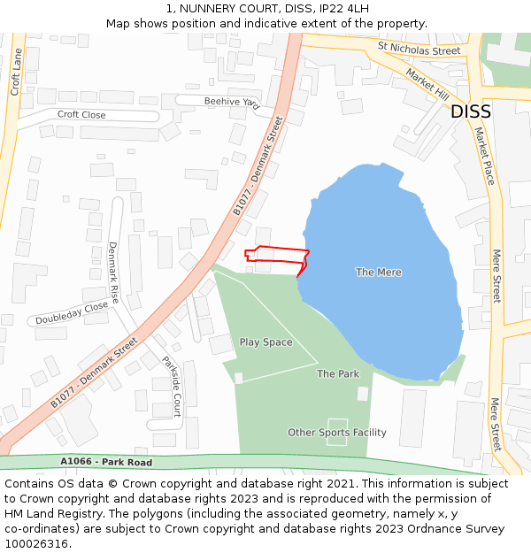 1, NUNNERY COURT, DISS, IP22 4LH: Location map and indicative extent of plot