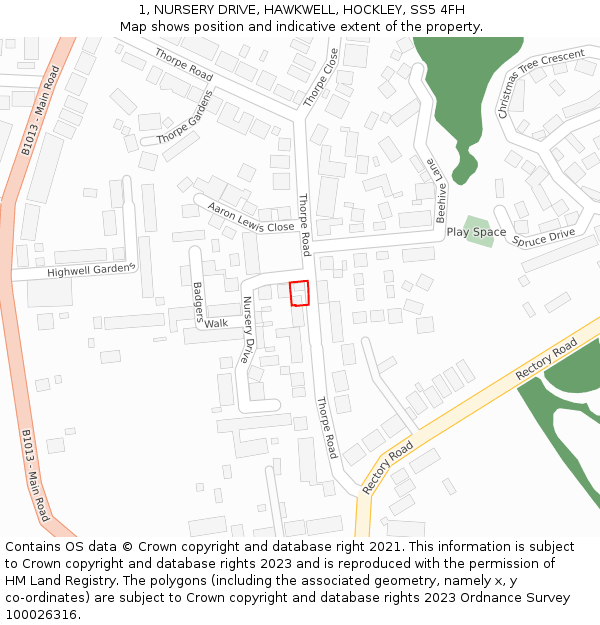 1, NURSERY DRIVE, HAWKWELL, HOCKLEY, SS5 4FH: Location map and indicative extent of plot