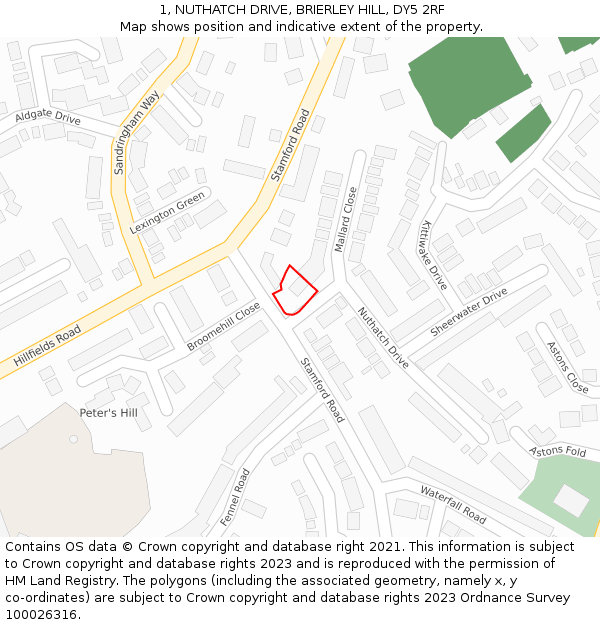 1, NUTHATCH DRIVE, BRIERLEY HILL, DY5 2RF: Location map and indicative extent of plot