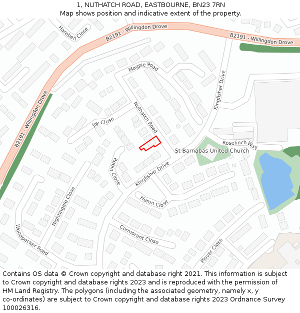 1, NUTHATCH ROAD, EASTBOURNE, BN23 7RN: Location map and indicative extent of plot