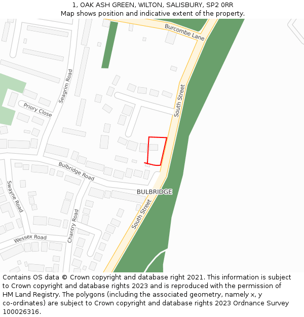 1, OAK ASH GREEN, WILTON, SALISBURY, SP2 0RR: Location map and indicative extent of plot
