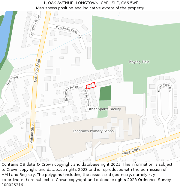 1, OAK AVENUE, LONGTOWN, CARLISLE, CA6 5WF: Location map and indicative extent of plot